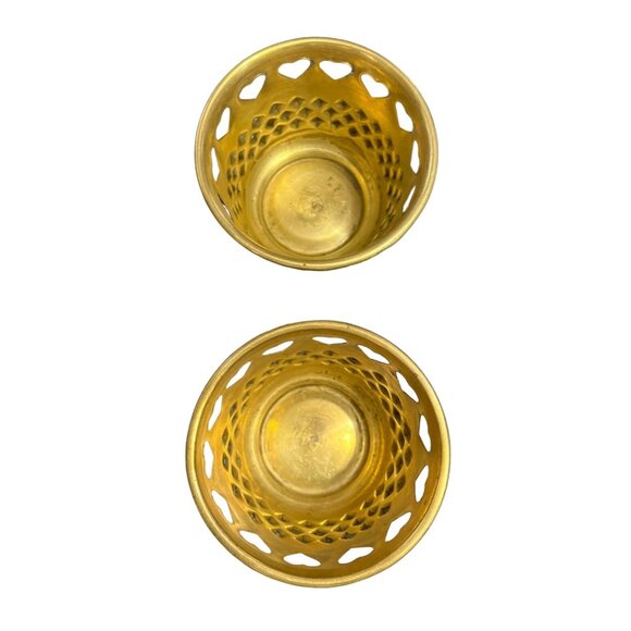 2 Vintage Solid Brass Heart Pattern Votive Candle Holder Made in India 2.5" - Picture 2 of 4